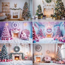 MOON.QG Christmas Gingerbread House Fireplace Backdrop Xmas Trees Gifts Photography Background Children's Party Studio Back Drop