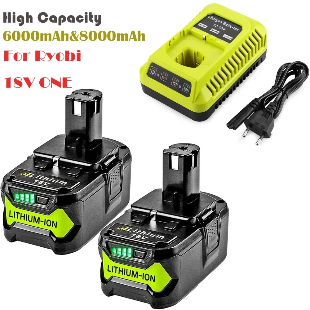 6Ah/8Ah Rechargeable Battery for RYOBI P108 18V One+ Plus 18 Volt Lithium-Ion Power Tools P104 P107 RB18L50 RB18L20 P108