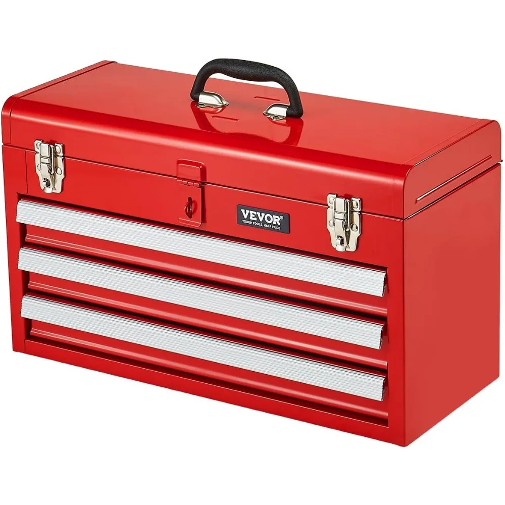 

Portable 20.5-inch Metal Toolbox with 3 Drawers, Compact Tool Chest featuring EVA Foam Liners and Ball Bearing Slides