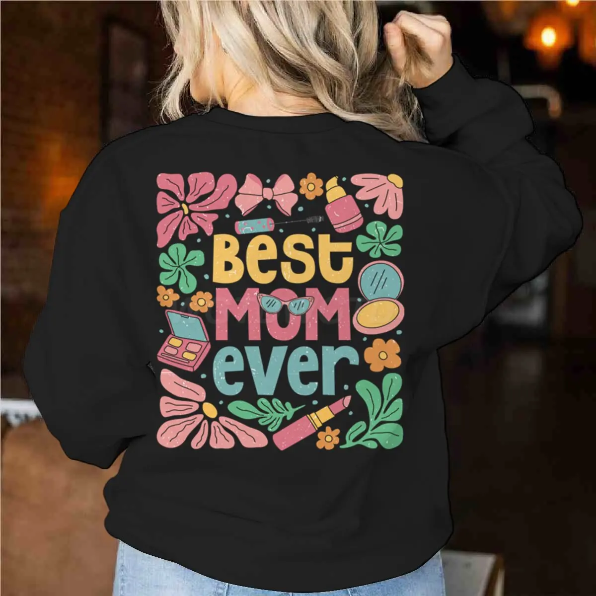 Kwiatowe bluzy z nadrukiem Najlepsza mama dla kobiet Kreatywne spersonalizowane swetry Jesień i zima O Neck Pullovers bez kaptura