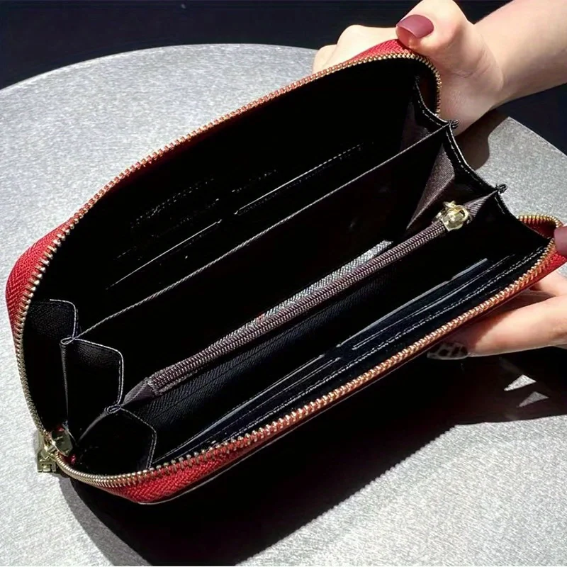 Chic Retro Flower Embossed Long Wallet - Quilted Clutch Purse with Secure Zipper, Detachable Wristlet for Coins &  - Solid Color