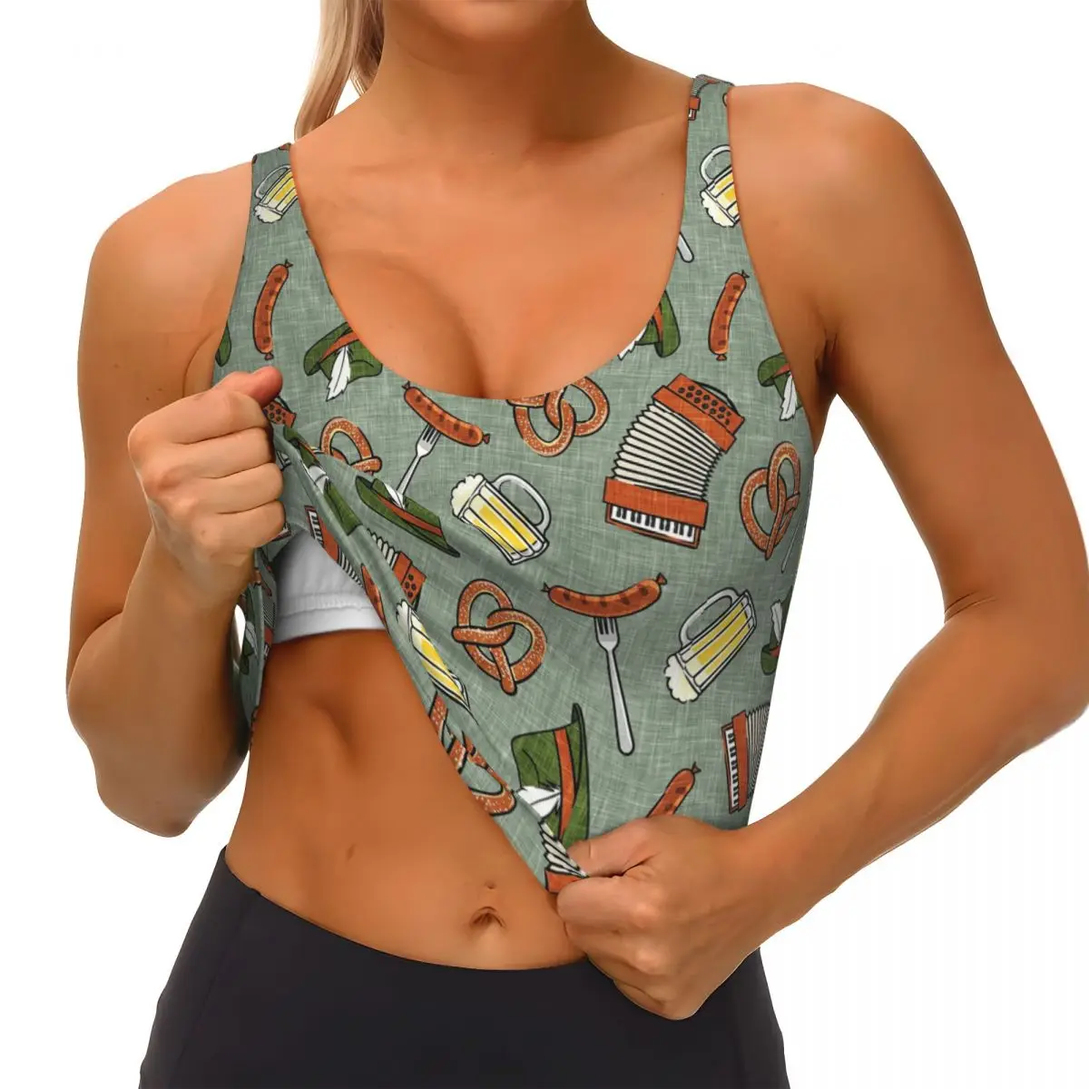 Aangepaste Oktoberfest - Sage Dames Sportvest BH's Gym Workout High Impact Yoga Crop Tank Top
