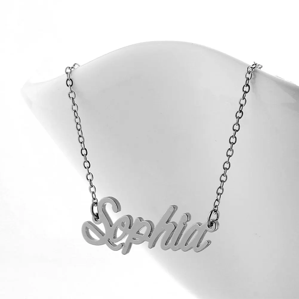 

AOLOSHOW Stainless Steel Engraved Sophia Gold Name Necklace for Women Personalized Nameplate Pendant Jewelry Choker