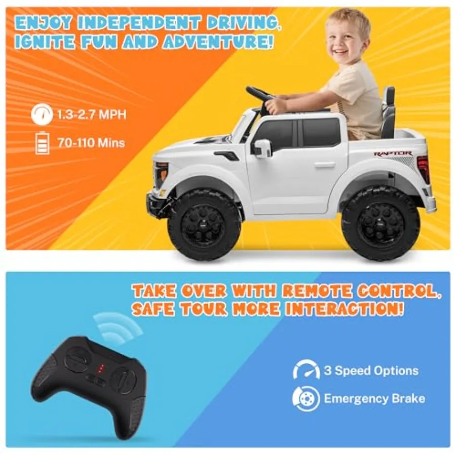 12V 公認電動カー、幼児用乗用トラック（リモコン付き）、子供用乗用玩具（LEDライト、Bluetooth、ラジオ付き）