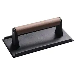 Cast Iron Pre-Seasoned Press Meat Weight, Heavy-duty with Wood Handle