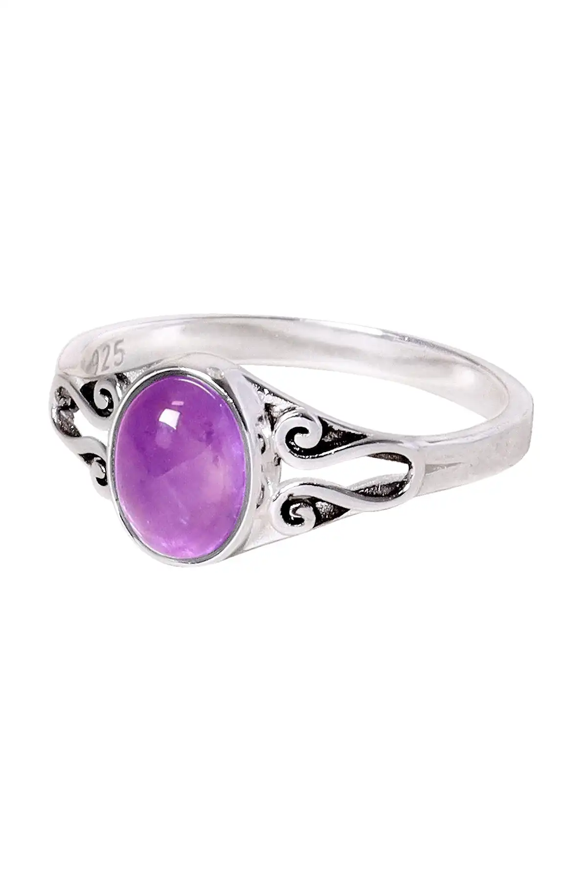 925 Sterling Silver & Amethyst Gemsone Bali Scroll Ring for Women Party Gift