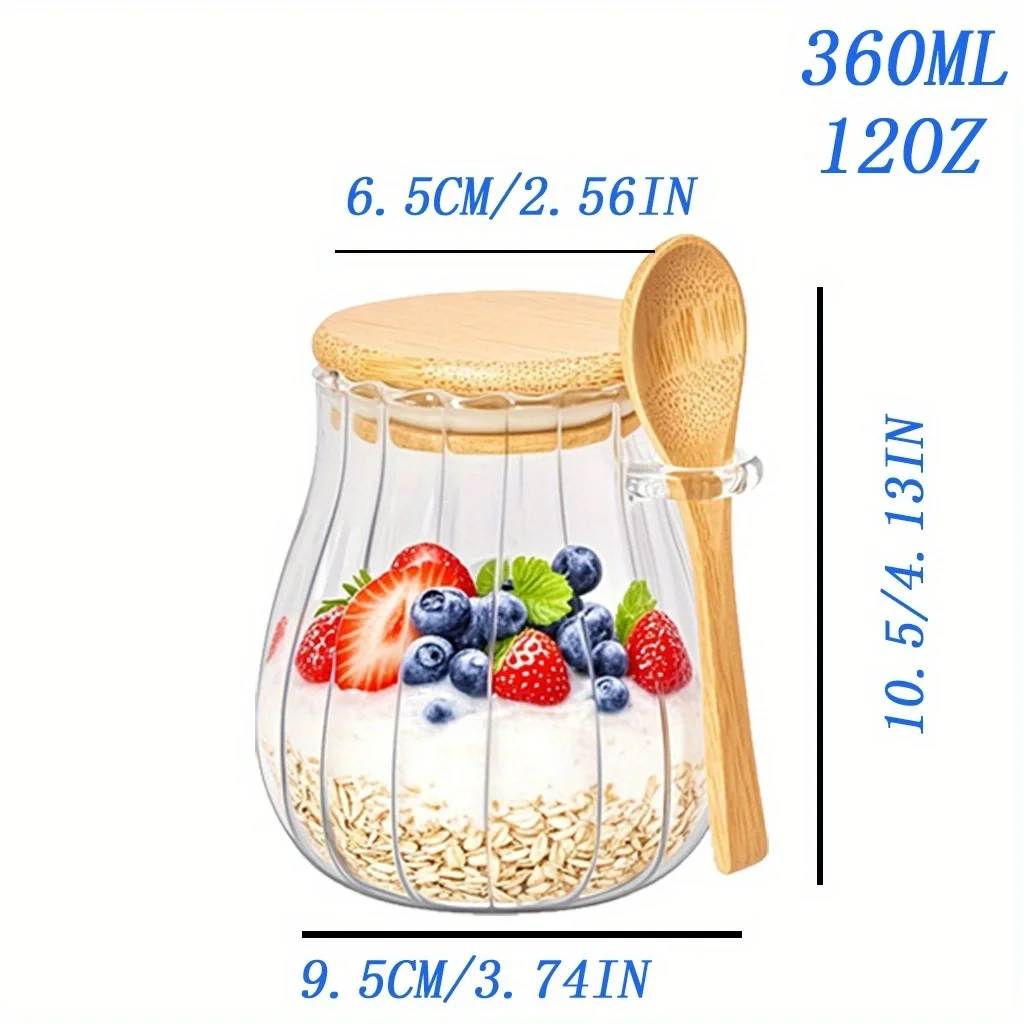 1/2/3/4Pack Stripes High Borosilicate Glass Container Glass Food Storage Overnight Oats Jars Container for Party