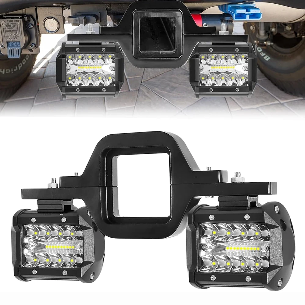 

4 Inch Tow Hitch LED Reverse Lights 2.5" Hitch 2" Towing Hitch Mount Brackets with 4" Braking Lights for Truck Pickup Off-Road