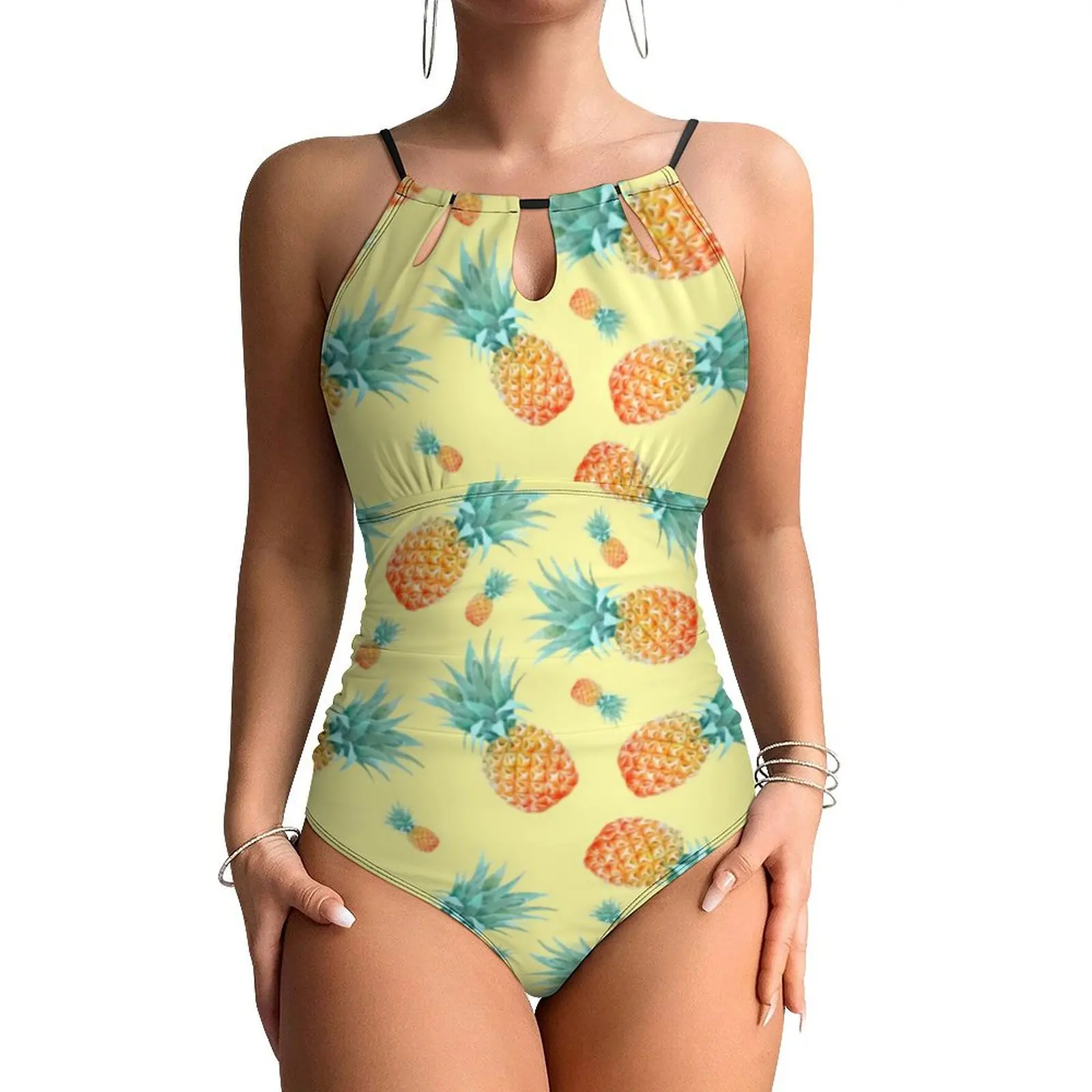 Pineapple Pattern Swimsuit Tropical Fruit Swimwear One Piece Sport Bodysuit High Cut Bathing Suit Female Push Up Sexy Beachwear