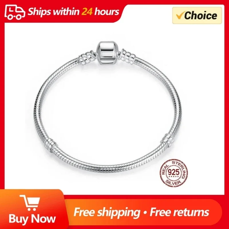 

TOP SALE Authentic 100% 925 Sterling Silver 3MM Snake Chain Bangle & Bracelet for Women Luxury Jewelry 16-23CM