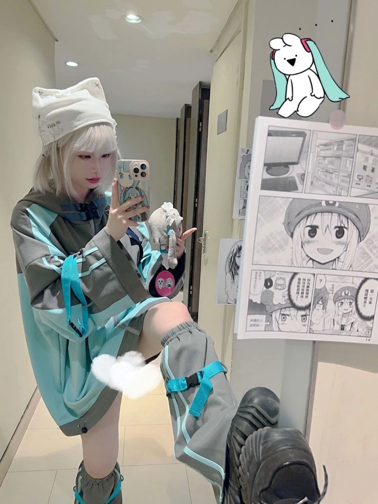 Japanese Sweet Y2k Women Kawaii Coat Hooded Sweatshirt Lolita Autumn Aesthetics Patchwork Zip Harajuku Gothic Streetwear Jacket