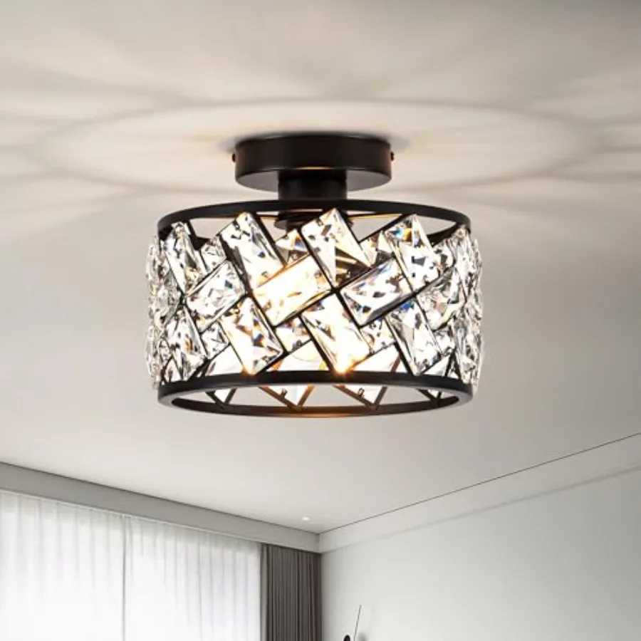 Crystal Ceiling Light Fixture, Modern Semi Flush Mount Ceiling Light, Crystal Chandelier for Kitchen Bedroom Bathroom Entryway,