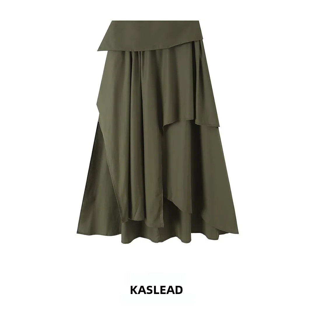 KASLEAD New Women's Fashionable Asymmetrical Skirt Versatile Slimming mid Waist A-Line Midi Skirt for Autumn Season