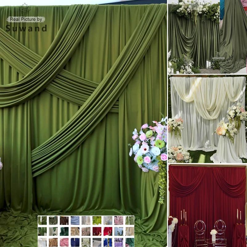Green Olive Stretch Knitted Fabric Soft Drape Fabric Cloth for Wedding Decor Party Backdrops Curtains Photography Background