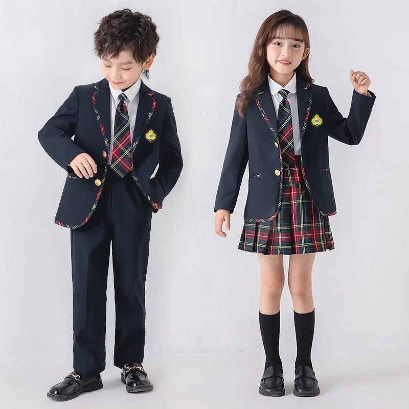 

Students Class Party Performance Suit Set Spring Autumn Children School Uniform Outfit Kids Blazer Pants /jk Skirts Clothing Set