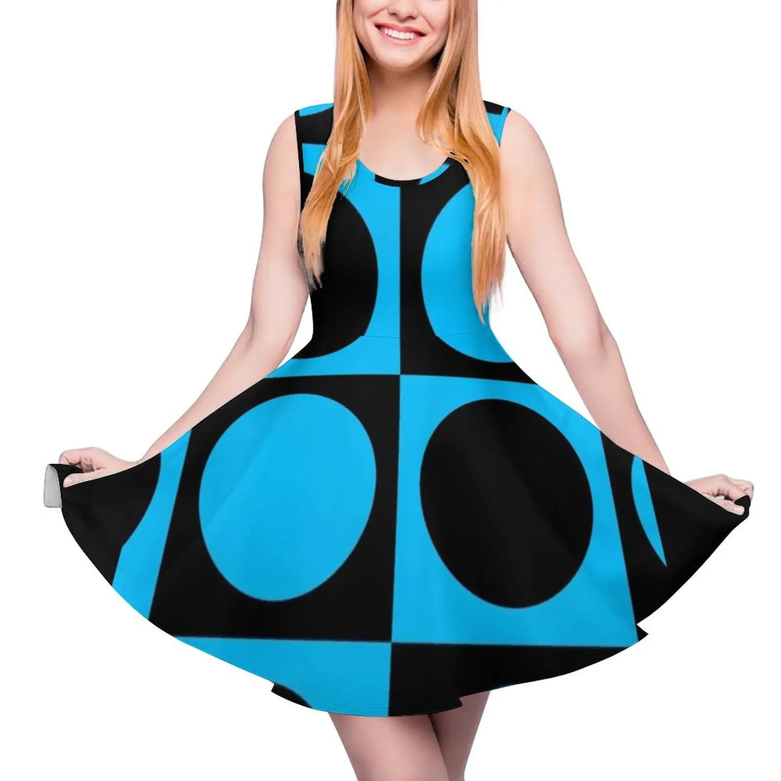 

60s Blue Circle Mod Mondrian Sleeveless Dress dress korean style Aesthetic clothing