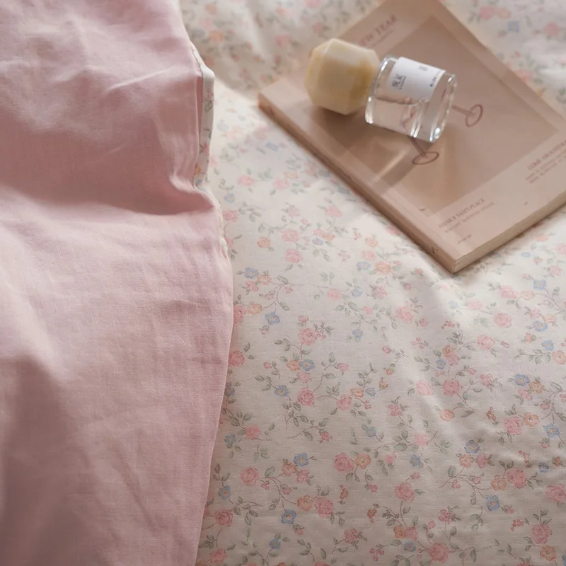 Elegant 3pcs Cotton Gauze Duvet Cover Set (1*Duvet Cover + 1*Pillowcase+1*Flatsheet),Ins Floral Cotton Single Bedding 150×200cm