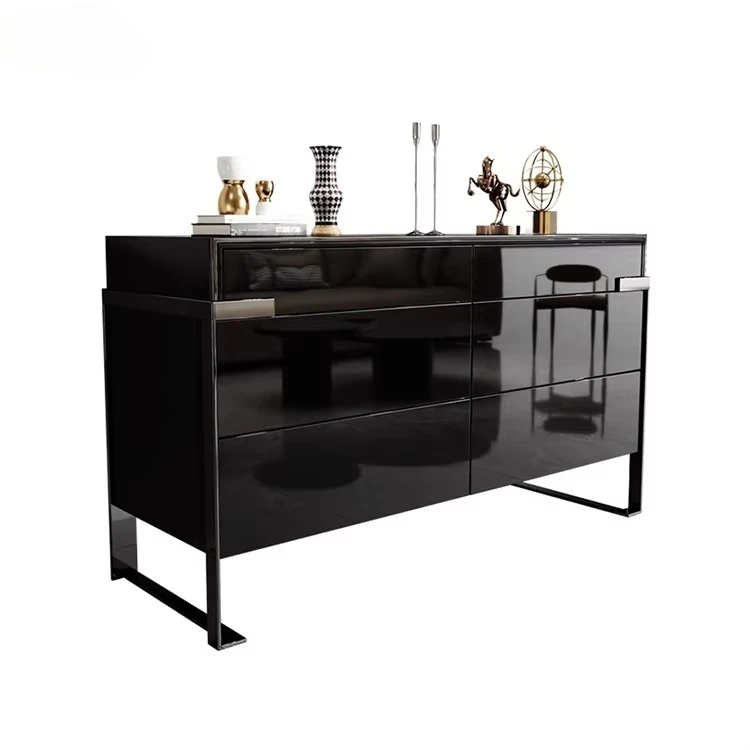

Modern Dining Room Wood Frame Metal Leg Sideboard Cabinet Hotel Villa Living Room Black Luxury Storage Cabinet Furniture