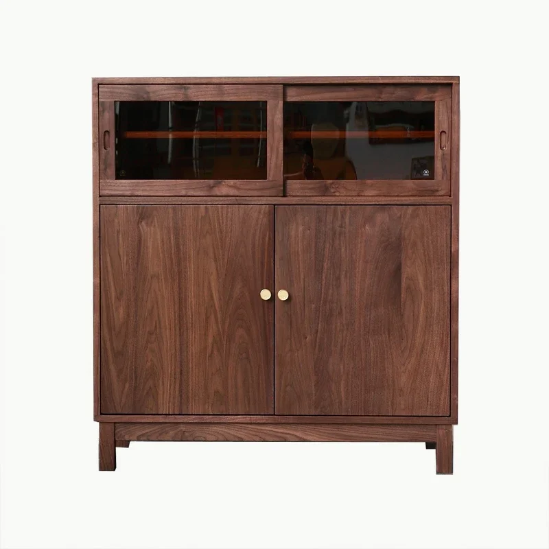 

Log style solid wood black walnut sideboard tea cabinet display cabinet storage sideboard Chinese style