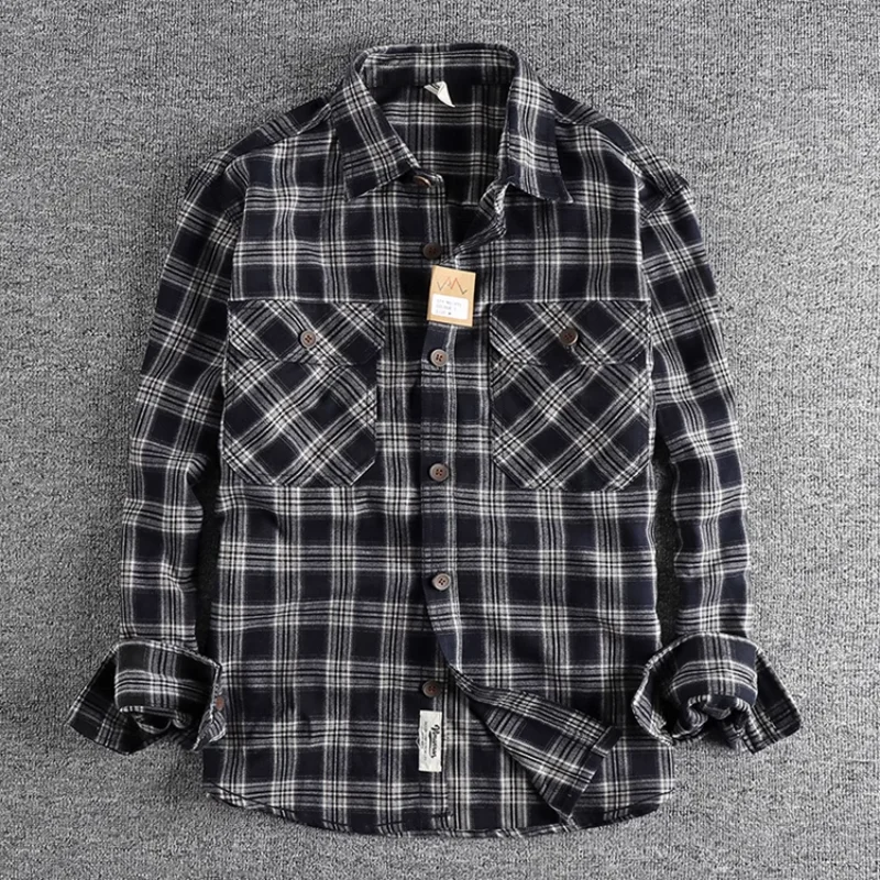 Retro Plaid Shirt Men\'s Autumn New Style Leisure All-match Youth Shirt Jacket