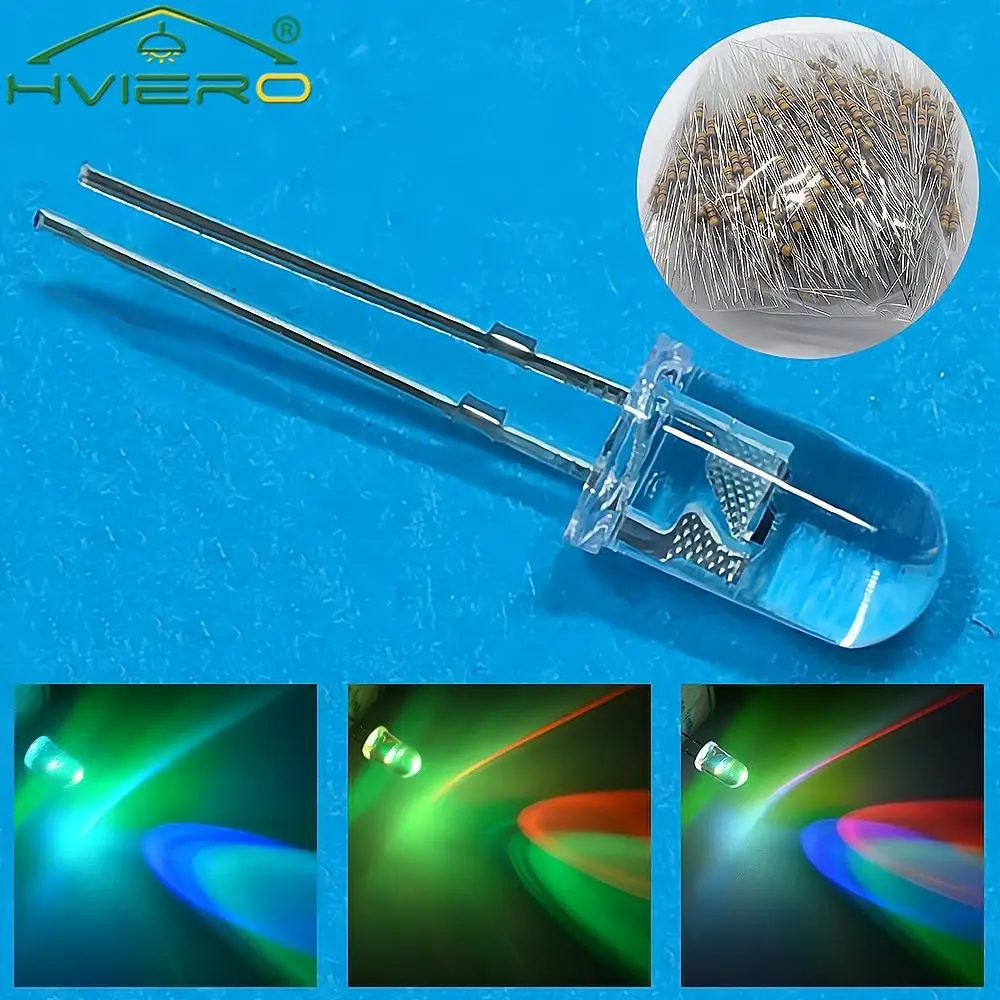 100Pcs F5 5mm Round Light Beads Slow RGB Fast Flash Diode Led Rainbow Multi Color Red Green Blue Emitting Water Clear Lamp