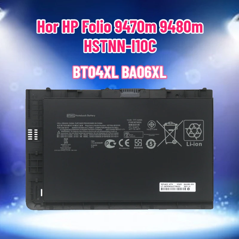 

BT04XL BA06XL Laptop Battery for HP Folio 9470m 9480m HSTNN-I10C Battery 14.8V 3400mAh