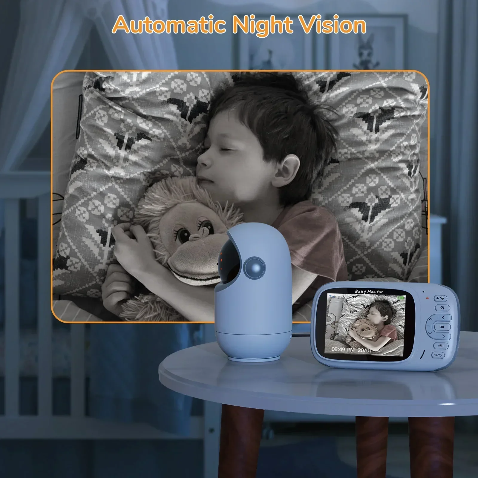 Babyphone Électronique Intelligent avec Écran LCD de 4.3 Pouces, Caméra de permission PTZ, Température, Vision Nocturne Infrarouge, Interphone Maternel