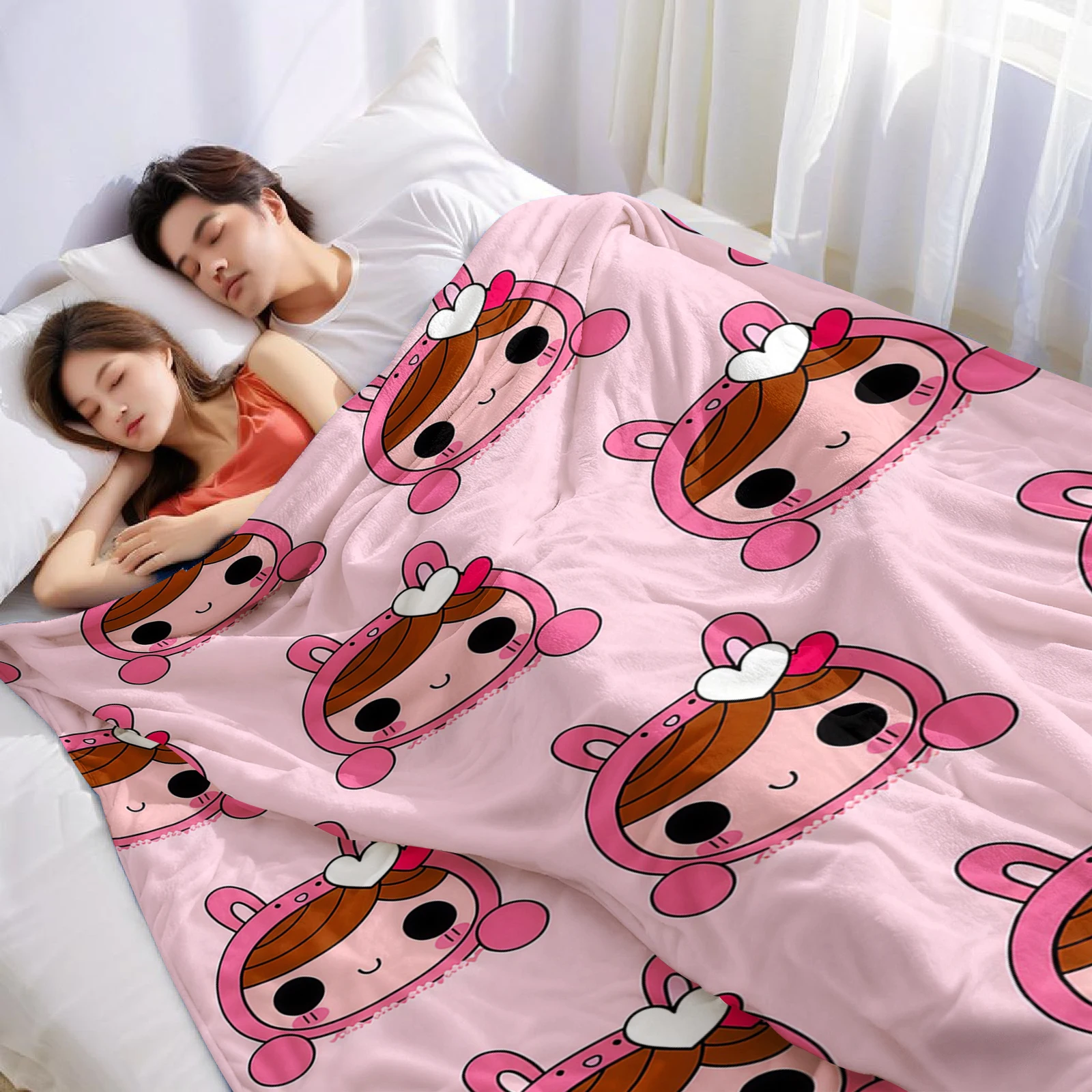 Pink Bunny Girl Halloween Flannel Fleece Blanket Fluffy Warm Cozy Throw for Sofa Bedroom Home Holiday Decoration Gift