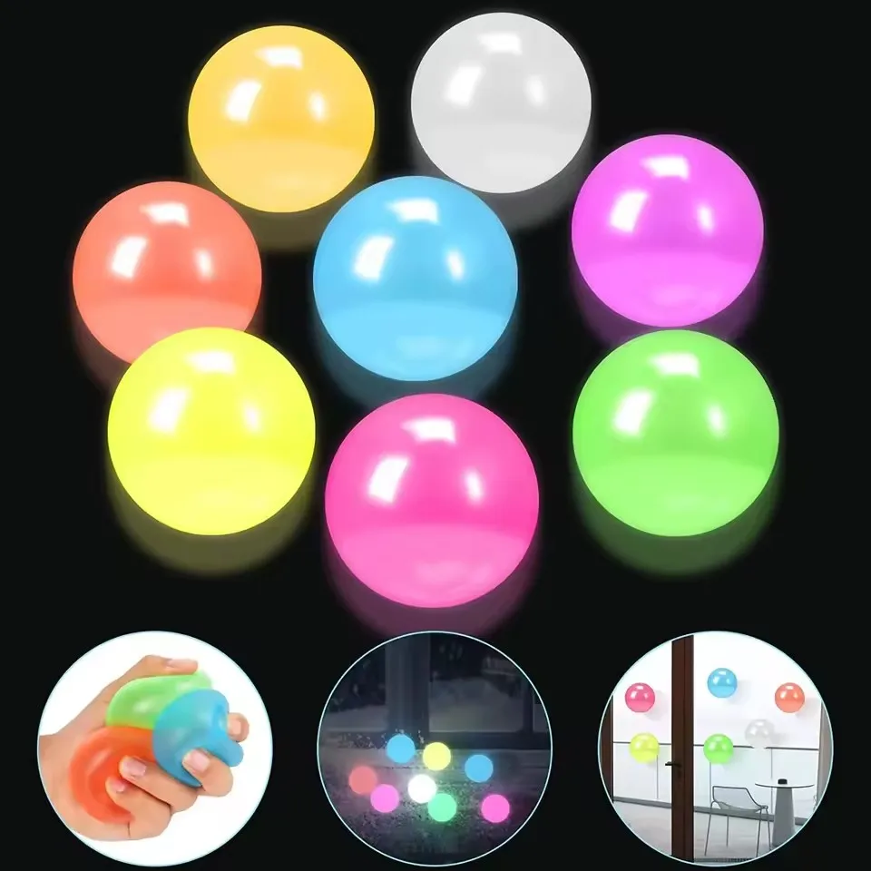 Luminous Balls High Bounce Glowing Ball Sticky Wall Home Party Decor Kids Adult Gift Anxiety Stress Relieve Toy