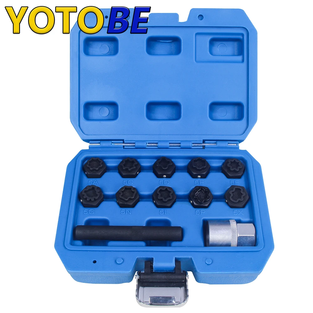 Spline Wheel Lock Lug Nuts Key Socket Automotive Wheel Anti-Theft Screws Remover Socket Remover Kit  for Mercedes Benz 5A-5X