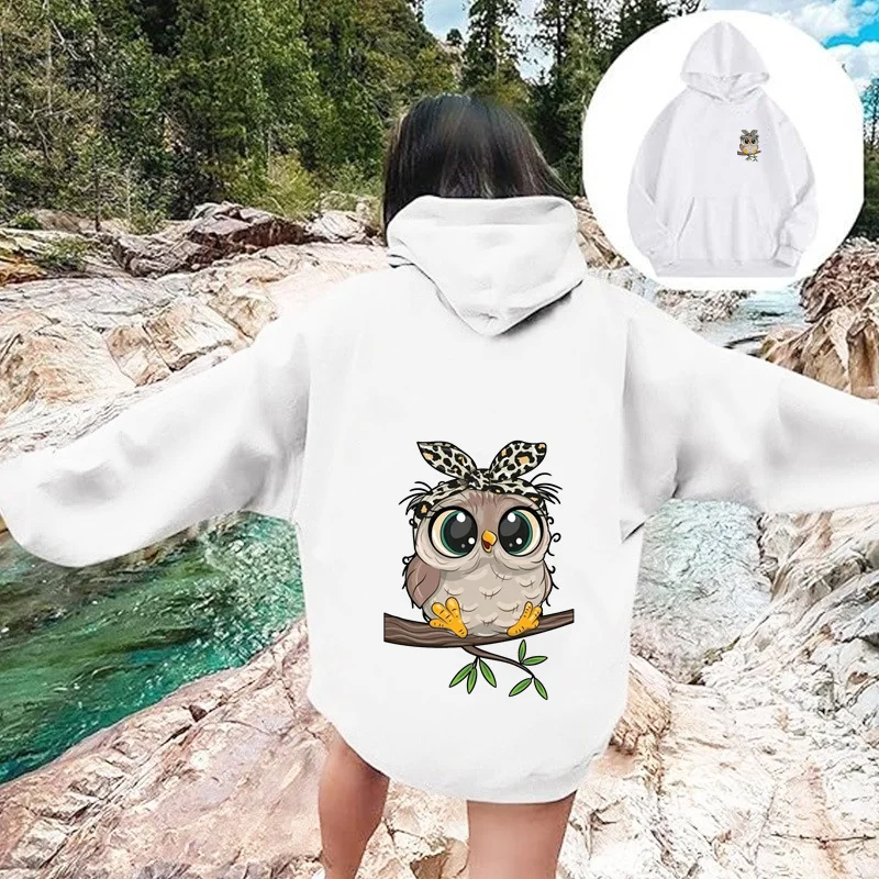 Women's fashion cute cartoon street sportswear Korean round neck long sleeved oversized hooded sweatshirt