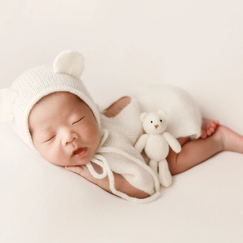 Vêtements de photographie pour nouveau-né, chapeau et combinaison doux pour la peau, accessoires photo pour bébé, vêtements de séance photo en studio, tenues et accessoires, ensemble de 2 pièces