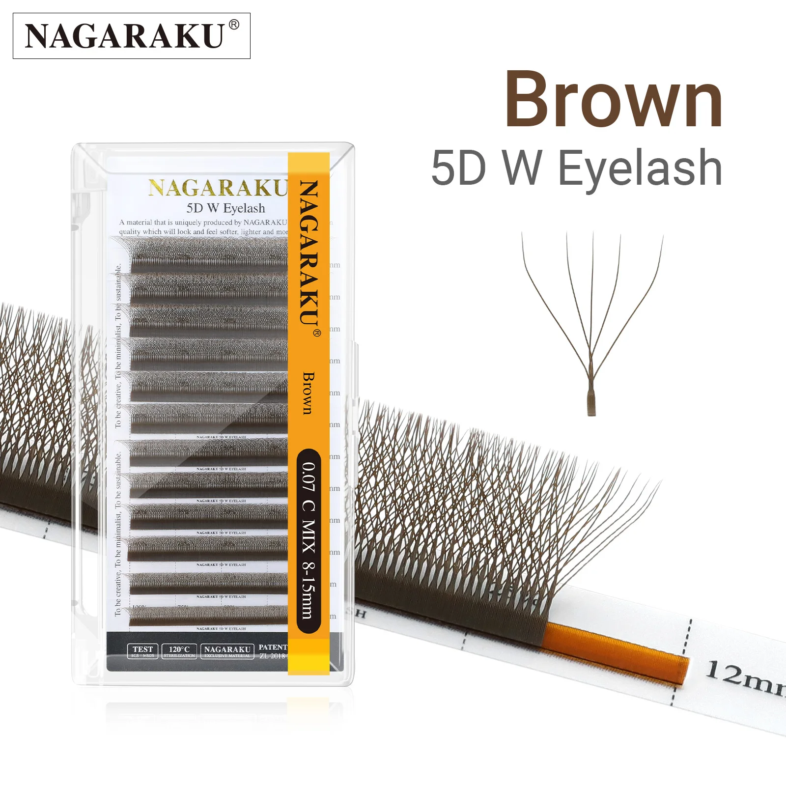 NAGARAKU Brown 5D/4D/3D W Lashes Shape Premade Fans Eyelash Extensions 12 Lines/Tray Natural Soft Light Individual Lashes