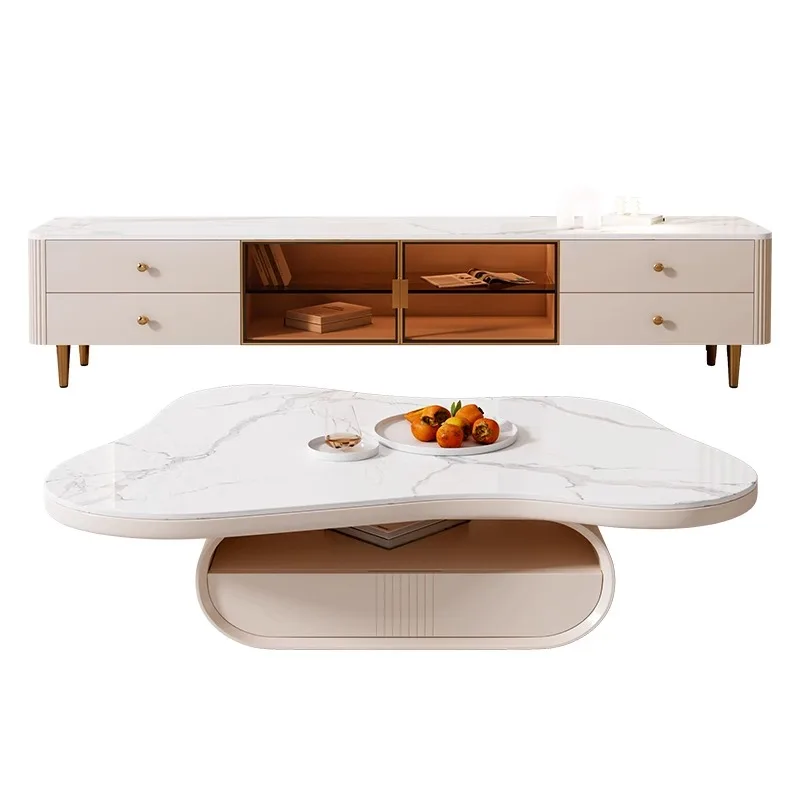 

Modern Luxury Marble Top Wooden Tv Stand And Coffee Table Set For Home Living Room Cream Large Furniture Classic Design Latest