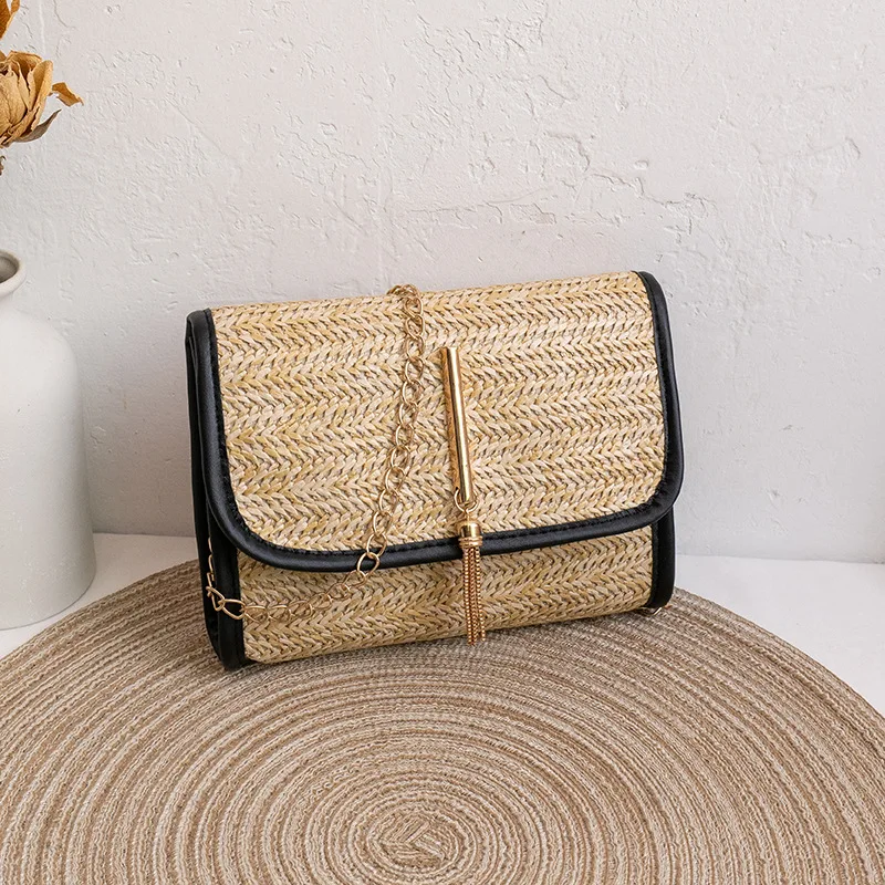 Women\'s summer messenger straw bag girls mobile phone bag new woven bag small square bag fashion bag