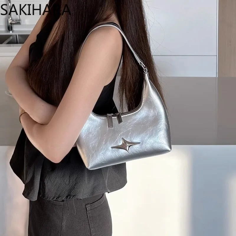 

Sliver Underarm Bags for Women PU Leather All Match Office Lady Bolsas Para Mujeres Aesthetic Fashion Temperament Shoulder Bag