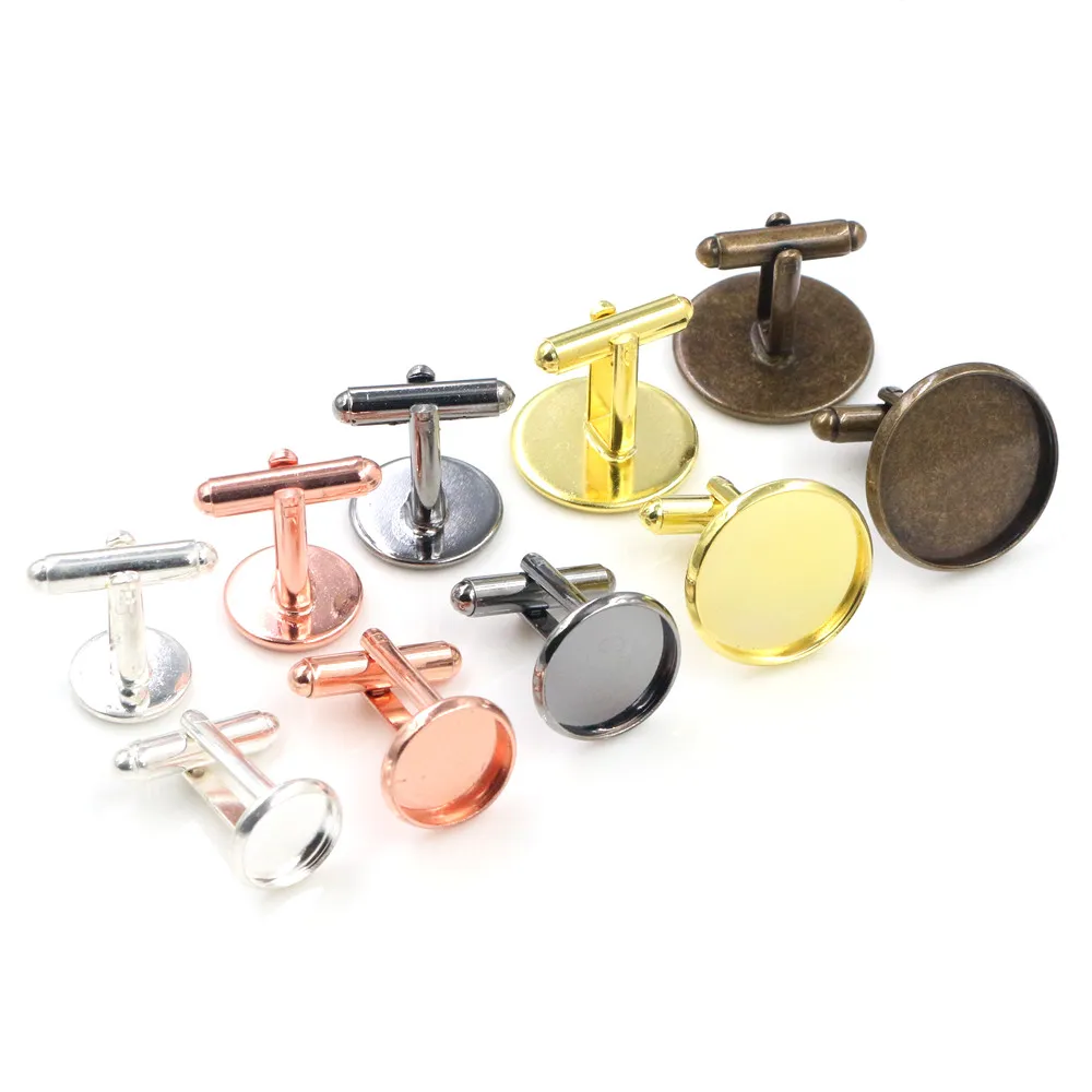 10pcs/ Lot 10mm 12mm,14mm,16mm,18mm,20mm, 6 Colors Plated Copper Cufflink Base Cuff Link Settings Cabochon Cameo Base