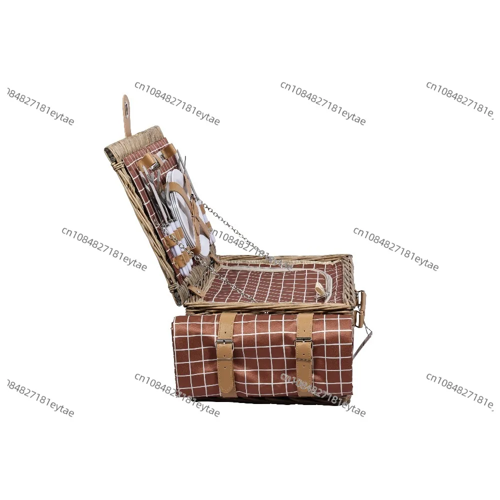Handmade Wicker Picnic Cooler Basket Set with 4 Covers Outdoor Storage view 3