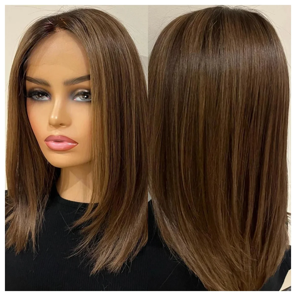 

Черный Коричневый Парик Фронта Шнурка Мягкий Натуральный Синтетический Парик Высокотемпературное Волокно Прямые Фронтальные Парики 13x4 Высокое Качество Как Настоящий Парик