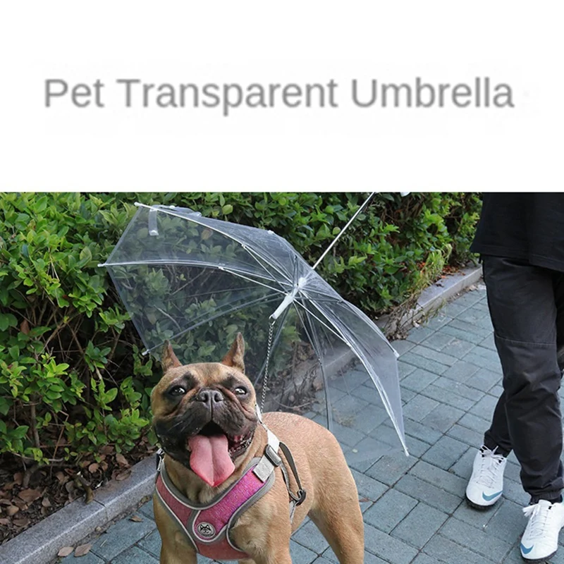 The Newumbrella With Leash For Small Pets,Umbrella For Dogs Fit 27.5 In Back Length Pets,J-Shape Handle,Clear Umbrella Surface