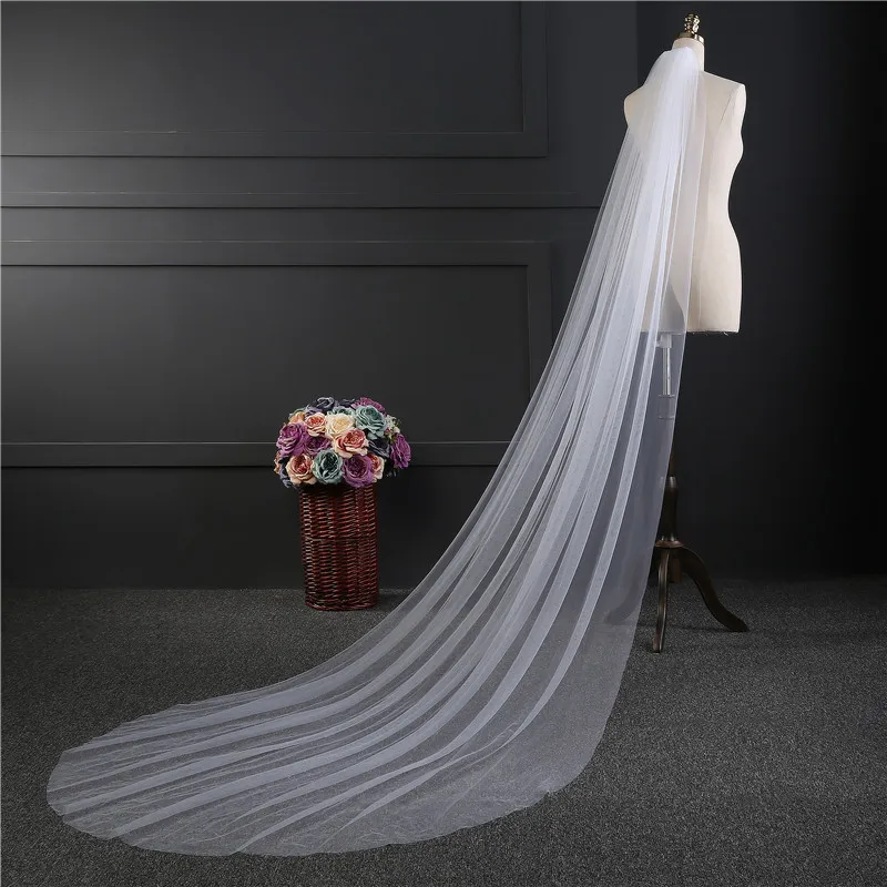 White/Ivory Soft tulle Bridal Veil Long Simple Plain Wedding Veil With Comb Cathedral Veil Bride velo de novia Cheap Accessories