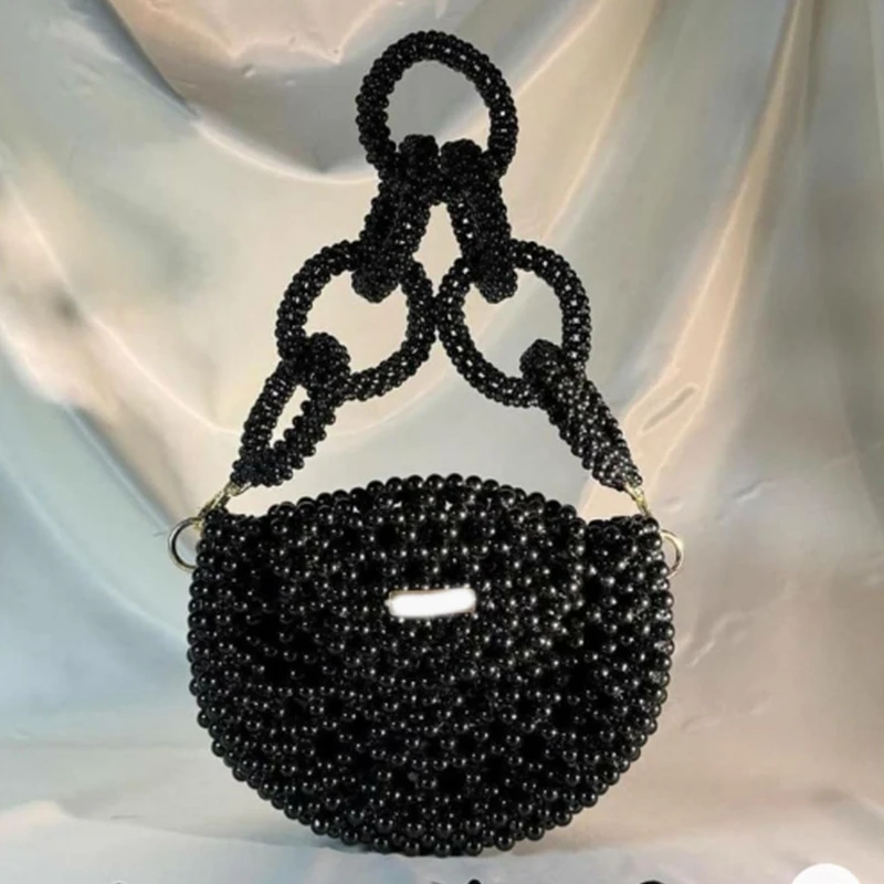

Elegant Premium Texture Semi-circular Women's Shoulder Bag Handmade Bead Design Flip Handbag Party Banquet Customization Logo