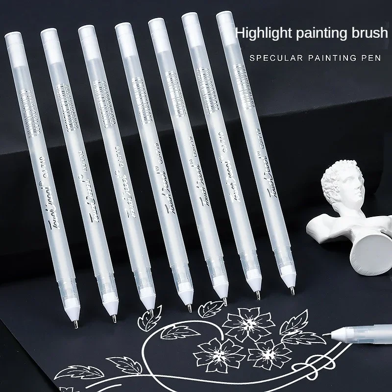 

6pcs White Gel Pen Highlighter Pen 0.8mm Painting Art Markers School Supplies Sketching Markers