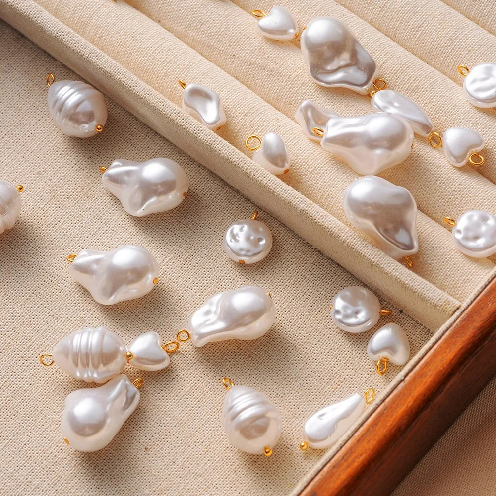 10Pcs Stainless Steel Imitation Pearl Pendant with Hoop DIY Fashion Cute Heart Geometry Necklaces Earrings Jewelry Making - view 2