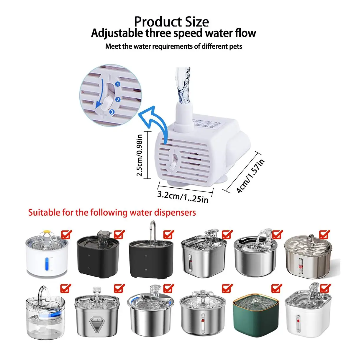 USB Wasserpumpe LED Licht Haustier Katze Wasser Brunnen Motor Ersatz für Katze Blumen Trinknapf Spender Haustier Zubehör – Detail 13