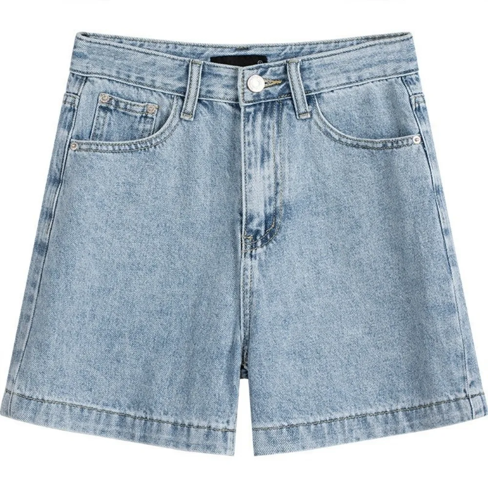 

Trendy High Waisted Jean Shorts for Women Loose Fit Retro Summer Shorts Casual A-Line Distressed Shorts Female