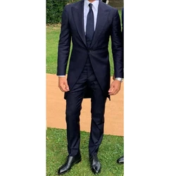 2023 Latest Coat Pants Design Italian Three Piece Set Customized Black Navy Blue Men Suit Wedding Concert Ball Tailcoat  Fashion