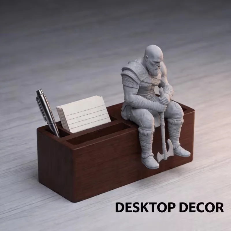 Eine einzigartige muskulöse nordische Kriegerstatue auf Sockel sitzend, und eine 3D-gedruckte melancholische bärtige Statue mit Axt. – Detail 3