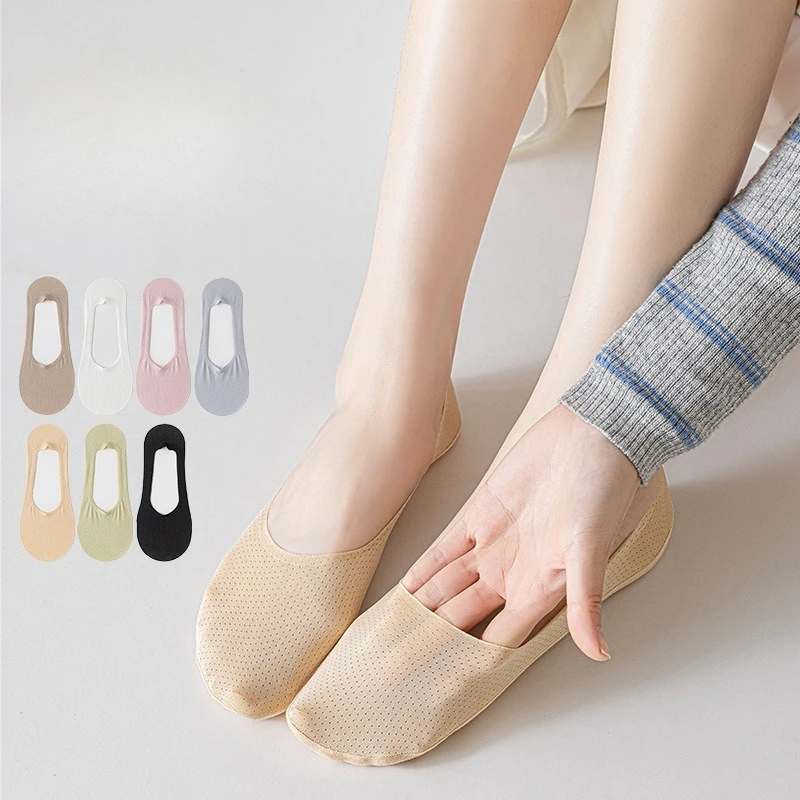 

Однотонные женские носки-невидимки с низким вырезом, сетчатые, тонкие, дышащие, с силиконовой противоскользящей подошвой, летние, невидимые под обувью