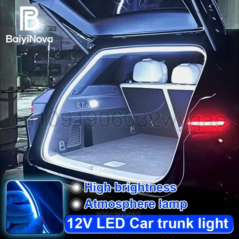 12V Car high brightness trunk lighting ambient light, interior LED free wiring automatic sensing tailgate light strip 200/420cm